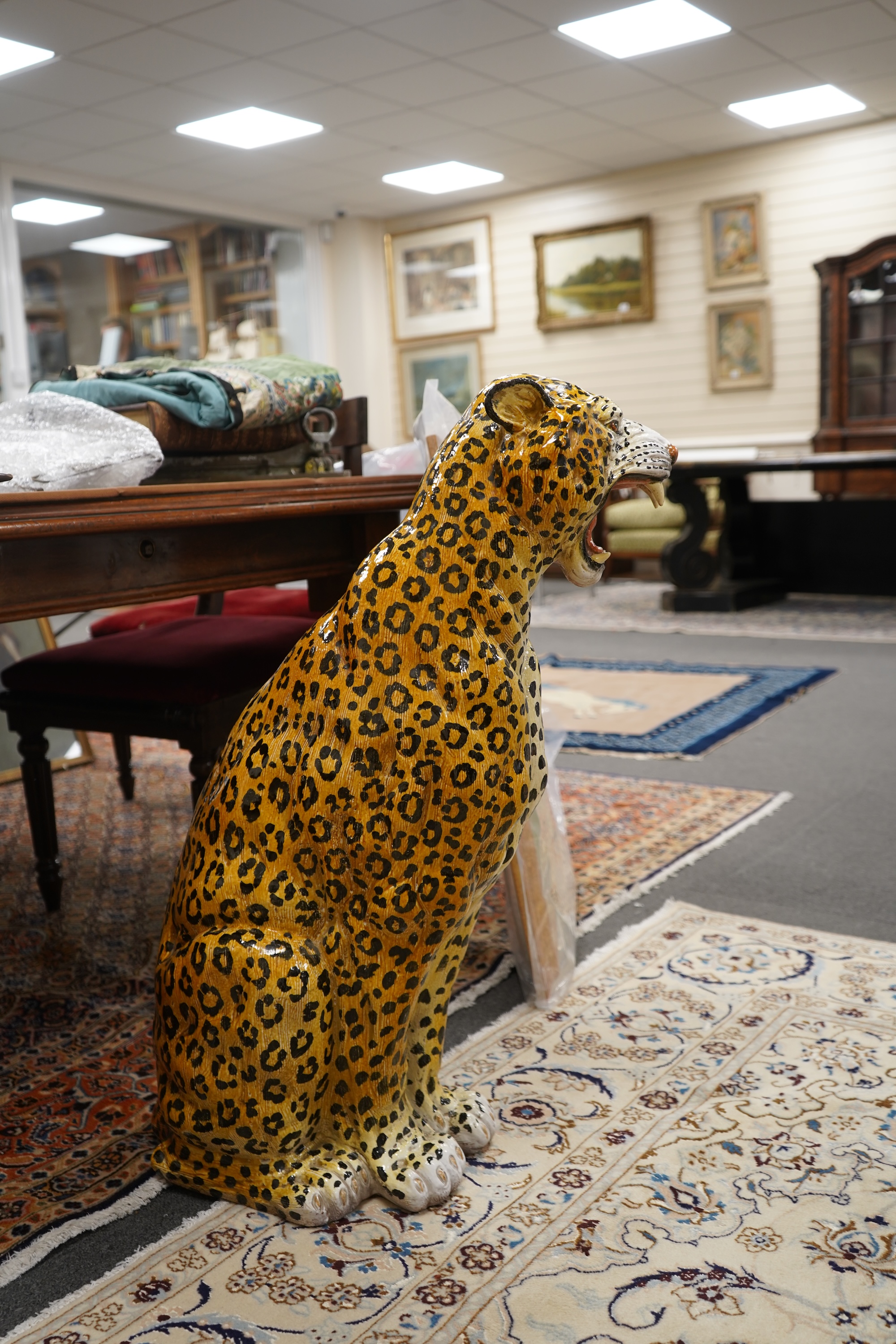 A large Italian terracotta leopard, 1960's Bassario del Grappa, Lenci School, 83cm high